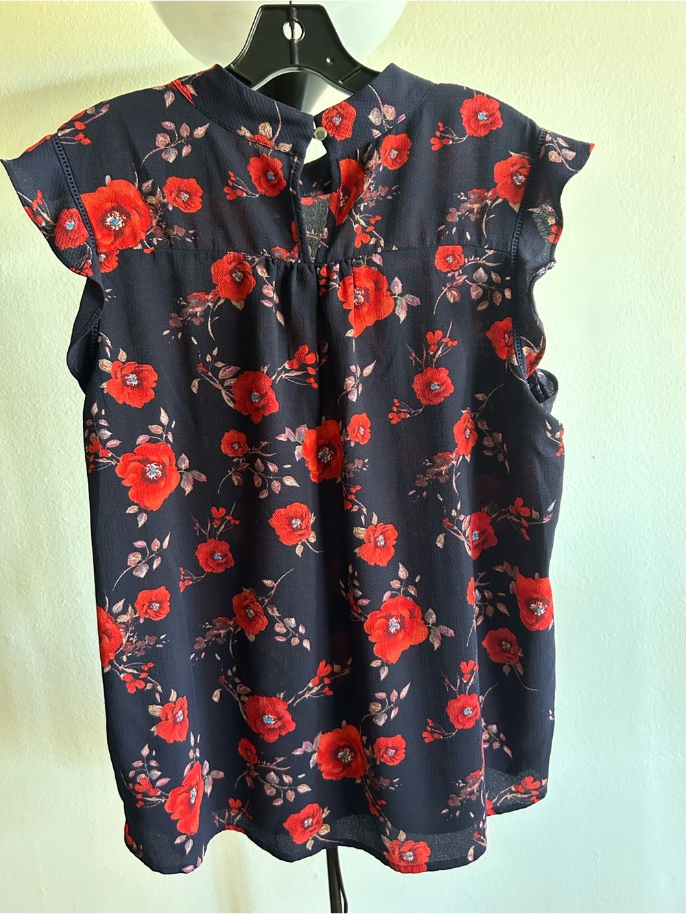 Sweet Rain Navy Sleeveless Floral Camisole with Red Poppies